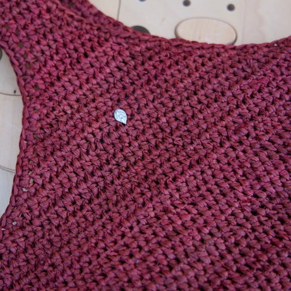 Helen Kaminski 100% Raffia Burgundy Large Woven Tote Bag Made In Madagascar - Picture 9 of 14